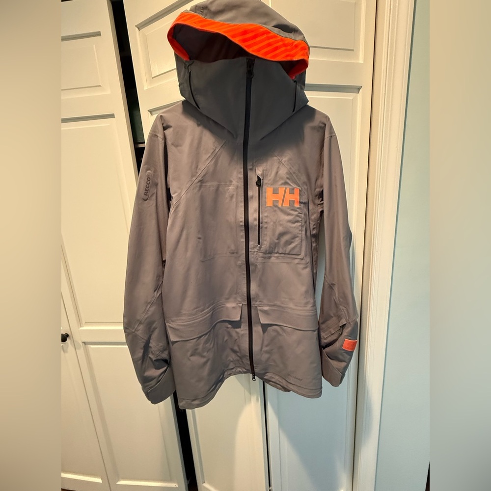 Helly Hansen Gray Ski Jacket with Orange Logo and Trim